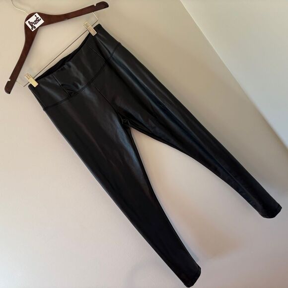 Shinestar Stretchy Shiny Black Faux Leather Leggings Women's S great preworn con - Picture 6 of 7